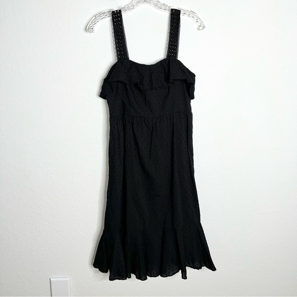 J. Crew Dress Women Size 2 Midi Black Eyelet Sleeveless Ruffled Lined AA - Picture 2 of 10